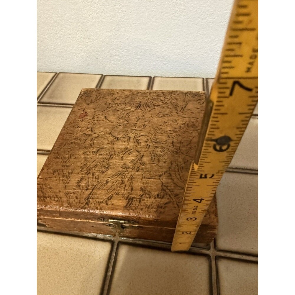 Vintage Handmade Wood Keepsake Box Incised Woodland Animals Folk Art Brass Latch